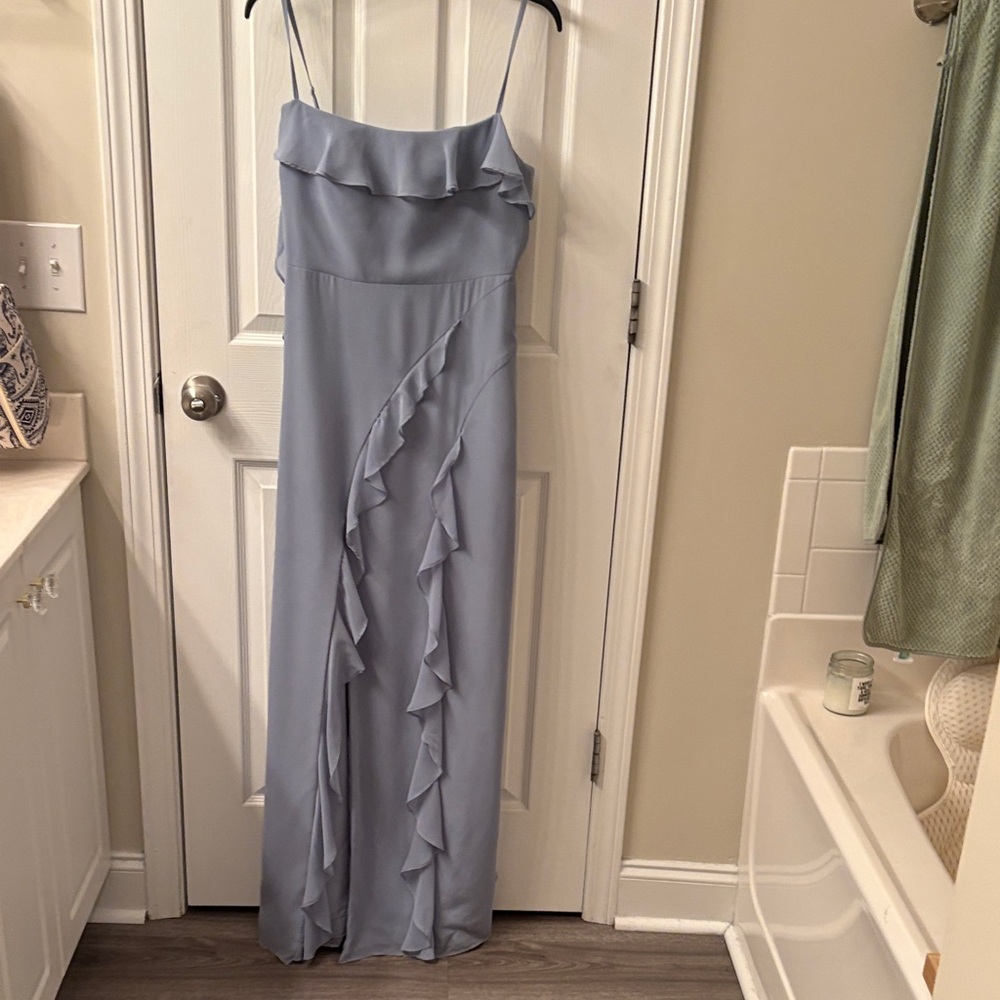 Azazie Barbie Light Blue Ruffle Maxi Dress